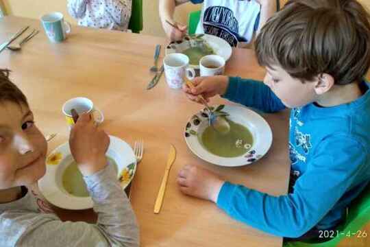 Jarní kopřivová polévka zdobená sedmikráskami 1