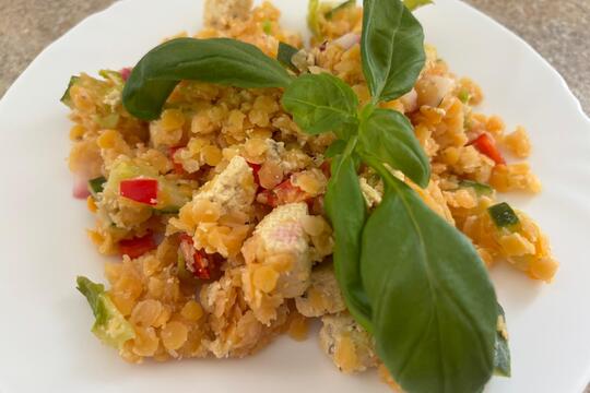 Salát z BIO červené čočky se zeleninou a tofu 1