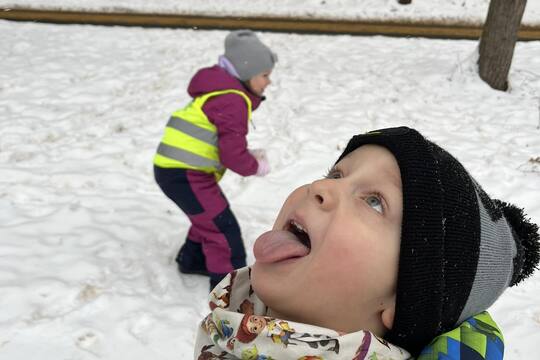 Sovičky z MŠ Dukelských hrdinů - Adventní kartičky Sněhová vločka na jazyku 1